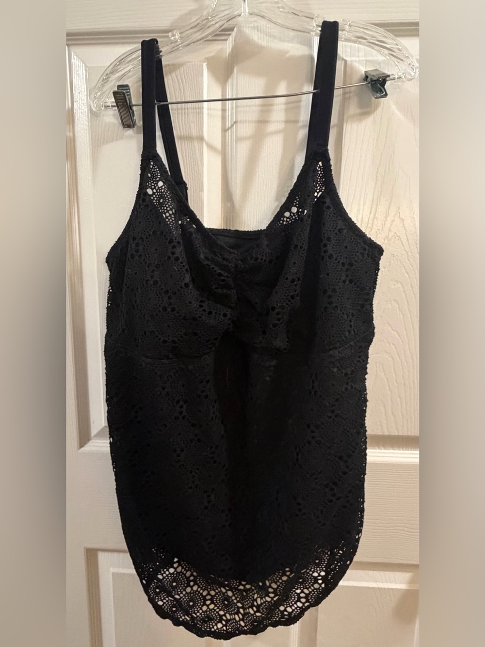 Black Eyelet Lace Tankini Top - Women's